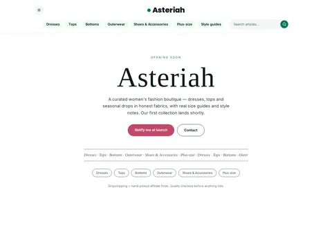 Asteriah homepage preview