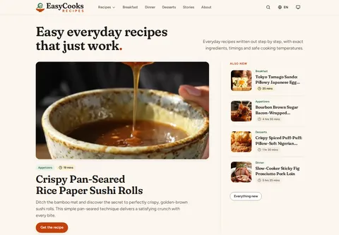 Easy Cooks Recipes homepage preview